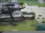 Открытка Нарисованная вручную красками. Цветущее дерево возле реки, фото №4