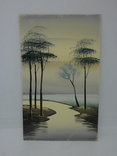 Открытка Нарисованная вручную красками. Деревья возле реки, фото №2