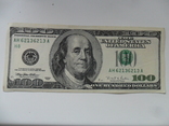 100 долларов США 1996 г. (№ АН 62136213 А). Повтор номера., фото №2
