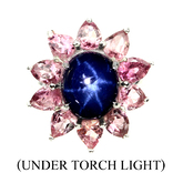  Кольцо серебряное 925 натуральный звездный сапфир, розовый турмалин., фото №2