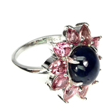  Кольцо серебряное 925 натуральный звездный сапфир, розовый турмалин., фото №4