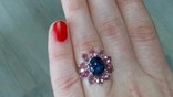  Кольцо серебряное 925 натуральный звездный сапфир, розовый турмалин., фото №7