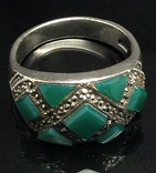 Кольцо, зеленые камни, марказиты, фото №2