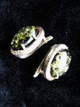 Серьги, серебро, позолота, зеленый янтарь, фианиты, фото №3