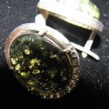Серьги, серебро, позолота, зеленый янтарь, фианиты, фото №4