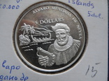 5 долларов 1994 Соломоновы о-ва Альваро де Нейра серебро холдер 15~, фото №2