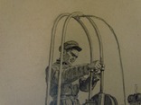 Мелихов Г.С."Рабочие возле газовой трубы"1949г. бумага.карандаш 24.4х17.4, фото №8
