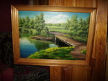 Речной пейзаж картина в раме творчество искуство мостик речка, фото №2