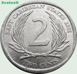 165.Восточные Карибы 2 цента, 2002 год, фото №2