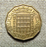 3 пенса 1967 UNC Великобритания, фото №2