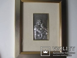 Серебряная картина Мама с малышом на руках. Италия. Сертификат.  22Х18., фото №6