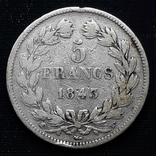 5 франков, Франция, 1843 год, W, серебро 900-й пробы 25 грамм, фото №2
