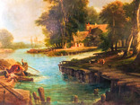 Картина Речной пейзаж 1860г. худ. Вильгельм Краузе, фото №8