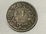 Швейцария 2 франка 1874 редкий год, фото №2