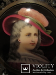 164. Портретная миниатюра "Девушка в шляпе", живопись на фарфоре, позолота, XIX век, фото №2