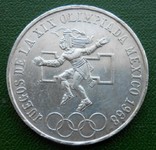 Мексика 25 песос 1968г. 22,5 г. Серебро Олимпиада Лот5, фото №2