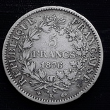 5 франков, Франция, 1876 год, К, Геркулес, серебро 900-й пробы 25 грамм, фото №2