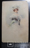 Немецкая открытка. Девушка в шляпке, фото №2