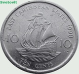 164.Восточные Карибы 10 центов, 1998 год, фото №2