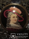 Портретная миниатюра "Девушка в шляпе", живопись на фарфоре, позолота, XIX век, фото №7