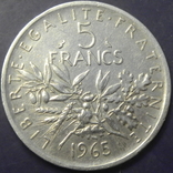 5 франків Франція 1965 срібло, фото №2