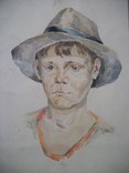 22 Картина. Портрет мальчика в шляпе. Ватман, акварель. Размер 27*40 см, фото №2