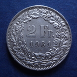 2 франка 1961  Швейцария  серебро    (В.2.4)~, фото №2