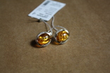 Серебряные серьги с янтарем и золотыми пластинами, фото №2
