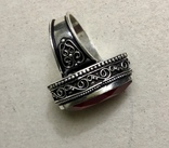 Массивный серебряный перстень с натуральным красным гранатом, фото №6