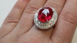 Кольцо серебряное 925 натуральный красный топаз, белый сапфир., фото №7