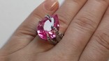 Кольцо серебряное 925 натуральный платиновый розовый топаз, пурпурный аметист., фото №8
