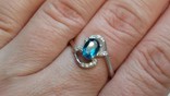 Кольцо серебряное 925 натуральный ААА лондон топаз, цирконий., фото №6