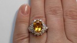 Кольцо серебряное 925 натуральный ААА желто оранжевый - цитрин, цирконий., фото №7