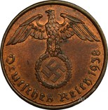 Германия, III Рейх. 2 Рейхспфеннига 1938 А, фото №2