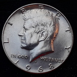 50 центов (½ доллара), США, 1968 год, D, серебро 0.400, 11.5 грамма, фото №2