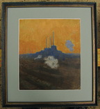 Волошин Г. С., индустриальный пейзаж, г. Днепропетровск 1946 г., картон, масло, фото №3