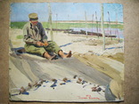 Волошин Г. С., "Починка сетей", 1952 г., картон, масло, фото №4