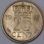 Нідерланди 25 центів, 1965, фото №2