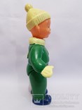 Целлулоид кукла спортсмен лыжник мальчик в шапке и шарфе 21 см. клеймо СССР мишка, фото №6