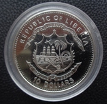 Либерия 10 долларов 2003 серебро, фото №3