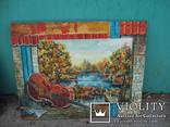 Картина в картине скрипка пейзаж река осень масло г.Одесса, фото №8