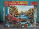 Картина в картине скрипка пейзаж река осень масло г.Одесса, фото №9