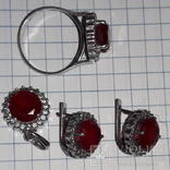 Серьги, кольцо и подвес, серебро 925, рубин, фото №9