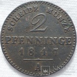 Германия Пруссия 2 пфеннинга пфеннига 1847 А, фото №4
