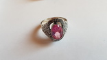 Советский перстень, серебро 875 пробы. Розовый камень. Размер 20., фото №2