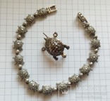 Итальянский набор с черепашками, браслет и брошь, серебро 925 и марказиты, фото №3