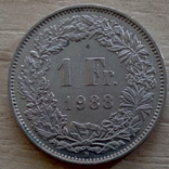 Швейцария, 1 франк 1988, фото №2
