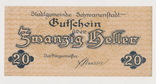 Австрия ,Schwanenstadt,20 геллеров, 31 декабря 1920 года, фото №2