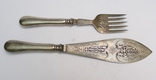 Старинный нож и вилка для рыбы. Серебро ( рукоятки ) 301 грамм., фото №11