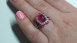 Кольцо серебряное 925 натуральный звездный рубин, красно - розовый рубин, белый сапфир., фото №7